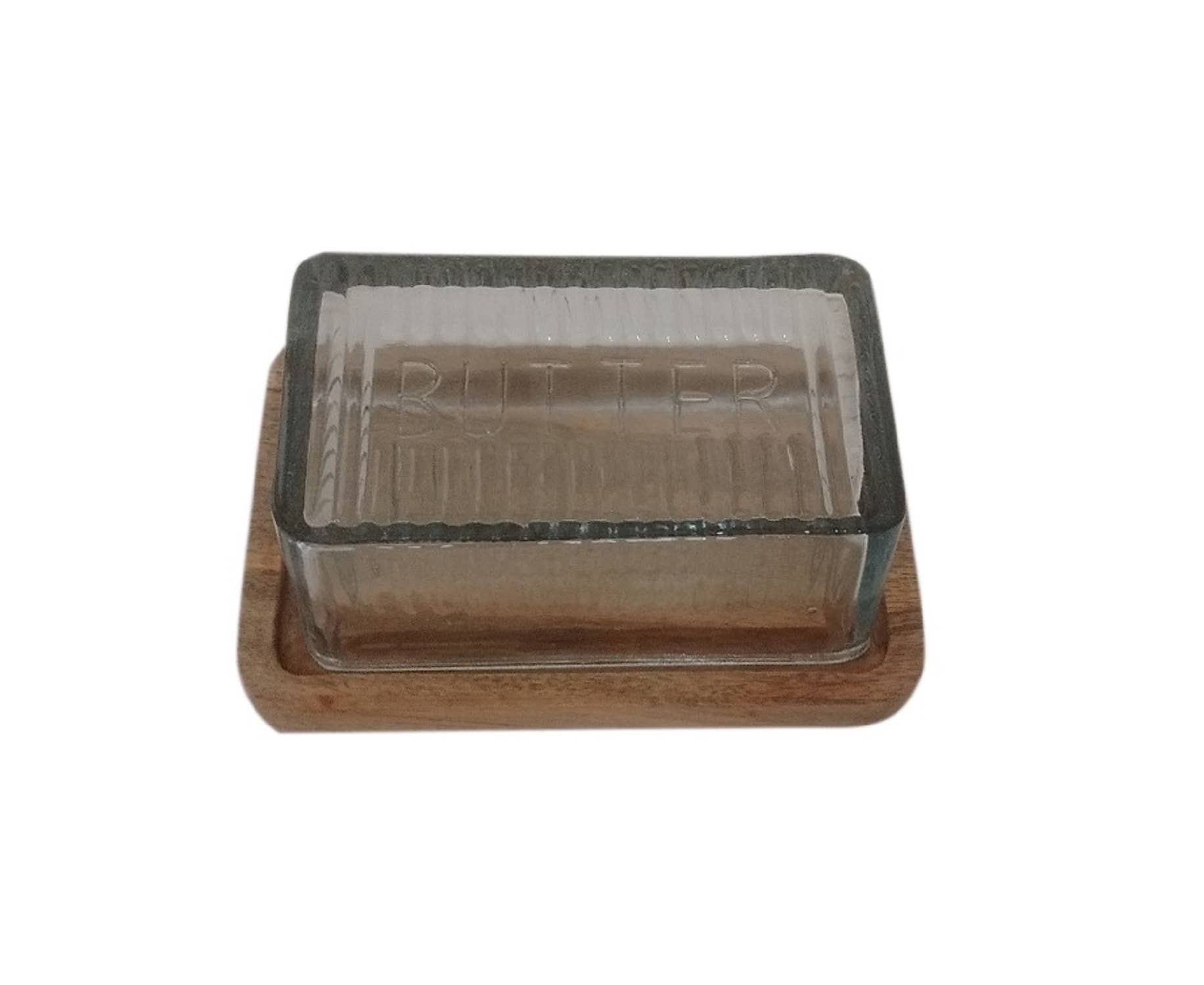 Wood Butter Dish with Glass Dome: Glass, Mango Wood