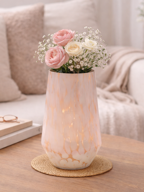 Vase | White Splutter Hurricane Glass Vase | 7X10"