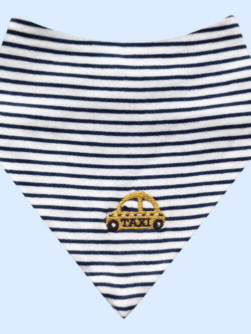 Baby Bib with Taxi Embroidery, Organic Newborn Kerchief