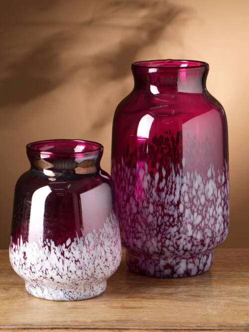 Vase | Ruby Luster With White Splutter Glass Vase | 6X8"