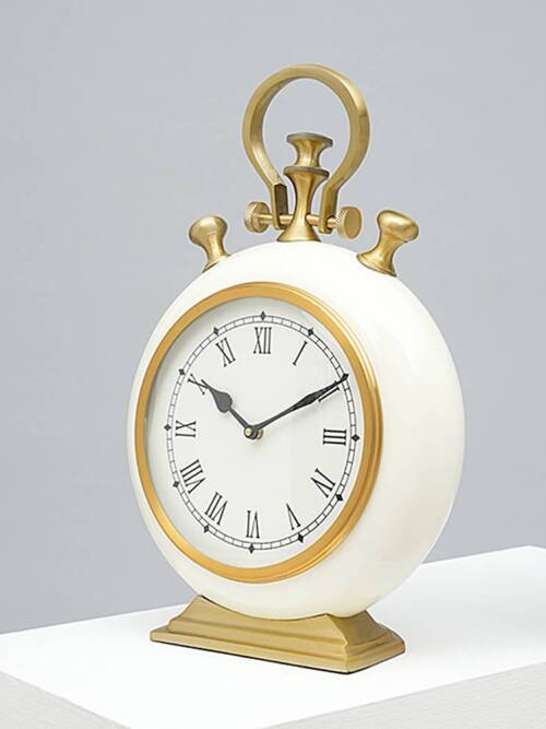 White & Gold Accent Table Clock|Aluminum Desk Clock-10x3x14"