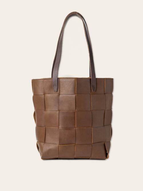 Woven Leather Tote: Chocolate