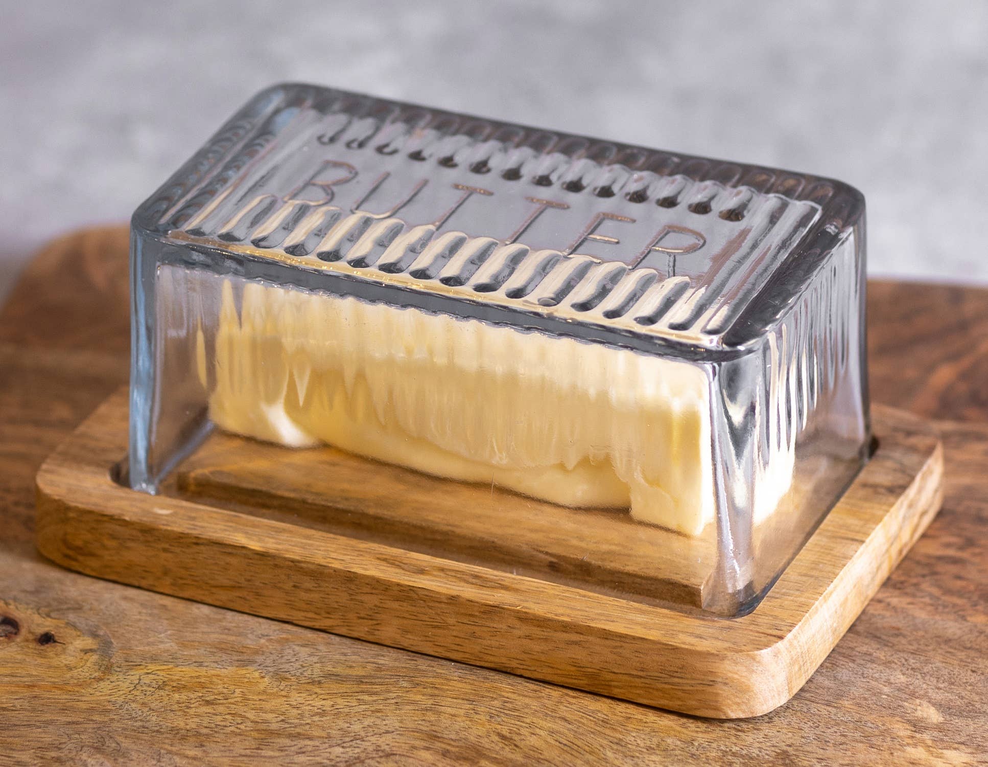 Wood Butter Dish with Glass Dome: Glass, Mango Wood - Image 3