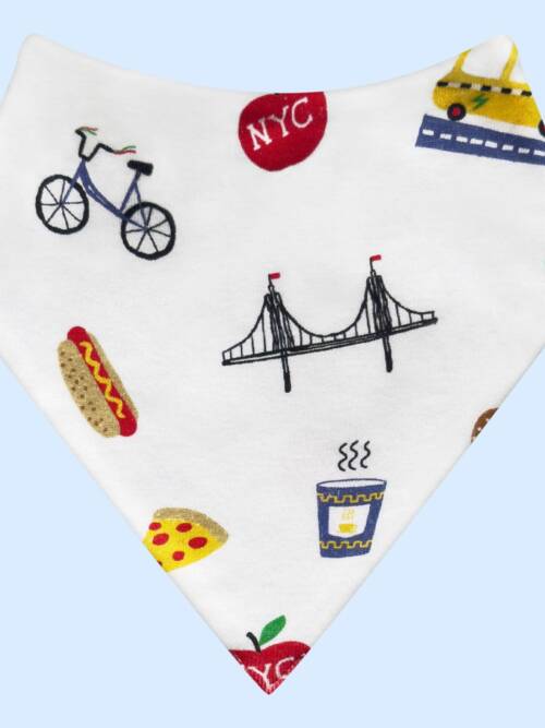 Organic Baby Bib Kerchief Reversible Big City All Over Print