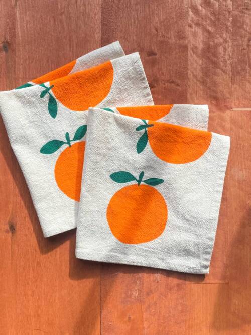 Cara Cara Orange Hand Printed Cotton Napkins, Set of 4